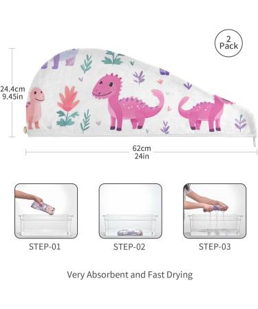 Pink Purple Dinosaur Hair Towel 2 Pack | Super Absorbent Quick Dry Turbans for Women & Girls - Buy Online on GoSupps.com