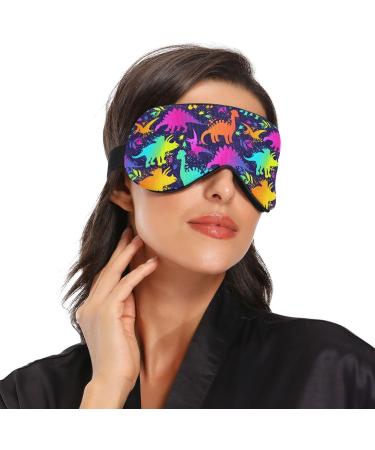 Colorful Neon Dinosaurs Sleep Mask - Light Blocking Eye Mask for Men & Women | Adjustable Strap for Travel Naps & Relaxation - Buy Online on GoSupps.com