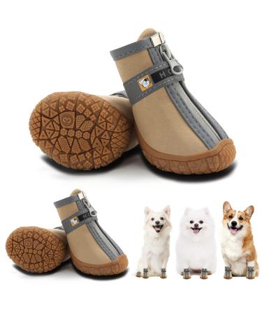 Hcpet Dog Shoes for Small Dogs Boots, Breathable Dog Booties Paw Protector for Hot Pavement Winter Snow Hiking Booties 4Pcs #2 (width 1.29 inch) for 6.6-11.0 lbs Khaki