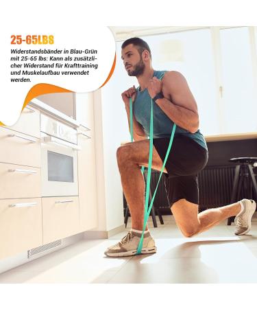 Gykom Resistance Bands Set - Strength Training Tapes with Door Anchor Jackets & Bags for Pull-Ups Yoga Pilates & Physiotherapy - Blue-Green - Buy Online on GoSupps.com
