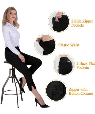 Puweer Women's Black Capri Pants - Business Casual Stretchy Slim Straight Fit with Pockets - Buy Online on GoSupps.com