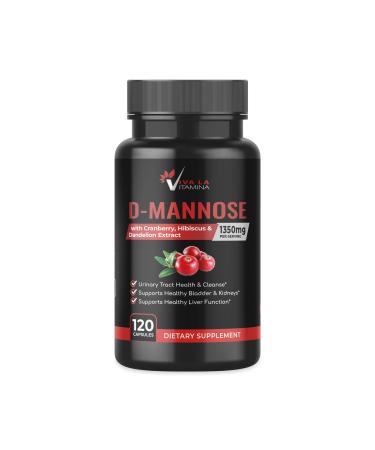 D-Mannose Supplement with Cranberry Hibiscus Dandelion Extract 1350mg  High-Strength D Mannose Pills for Bladder Urinary Tract Support and Cleanse Liver Health (120 Capsules)