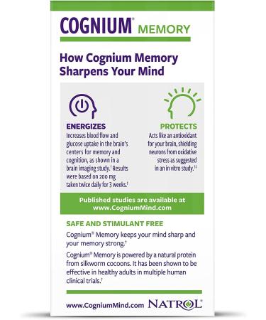 Natrol Cognium Tablets - Memory Support Supplement, 100mg, 60 Count - Safe & Stimulant Free for Brain Health - Buy Online on GoSupps.com