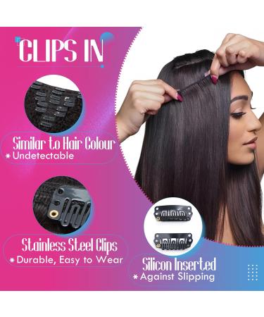 12" Afro Hair Extension Human Hair Clip in Kinky Straight Black - Double Weft 100% Real Human Hair - Maxi Thickness 8 Pieces Full Head (#1B Natural Black 12 inch 105g) - Buy Online on GoSupps.com