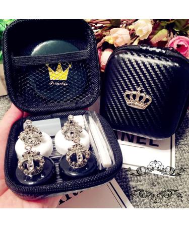 Fashion Contact Lens Case 2 Pack - Cute Crown Black White Portable Box with Mirror - Buy Online on GoSupps.com