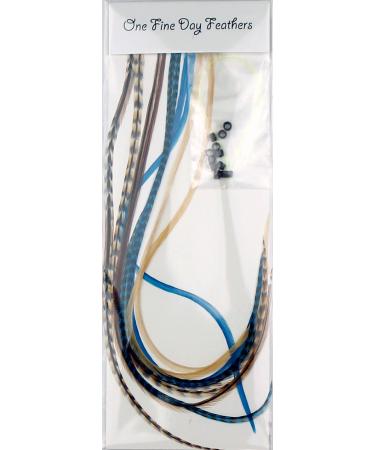 10 feather hair extensions real feathers 22-28 cm with rings/loops (Blue Auburn)