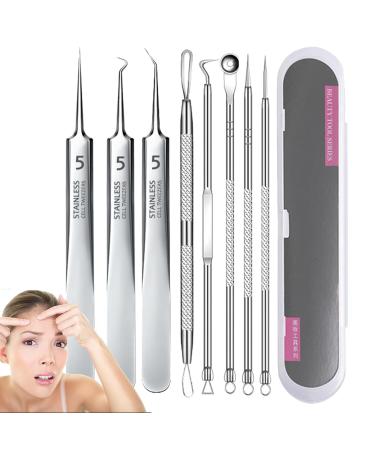 Curved Pimple Tweezers - 8pcs Pimple Popper Tools Blackhead Remover Kit - Curved Blackhead Remover Tweezers Blackhead Remover Comedone Extractor with Storage Box for Pimples