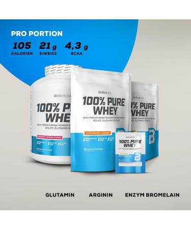 BiotechUSA 100% Pure Whey Protein Powder - 21g Protein BCAA & Glutamine Gluten-Free Palm Oil-Free - Strawberry Flavor 454g - Buy Online on GoSupps.com