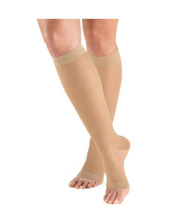 Truform Sheer Compression Stockings, 15-20 mmHg, Women's Knee High Length, Open Toe, 20 Denier, Nude, 2X-Large 2X-Large (1 Pair) Nude