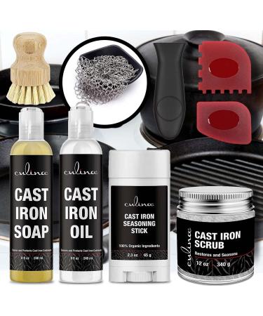 Culina Cast Iron Soap Stick & Conditioning Oil Set | Stainless Scrubber & Scrub Brush | Restoring, All-Natural Ingredients | for Cast Iron Cookware - Buy Online on GoSupps.com