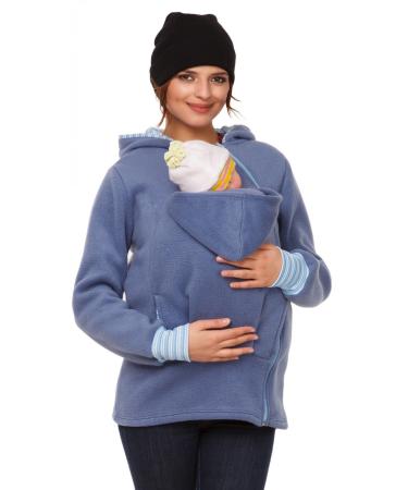 HAPPY MAMA. Women's Maternity Fleece Hoodie Duo Top Carrier Baby Holder. 032p 8-10 Blue