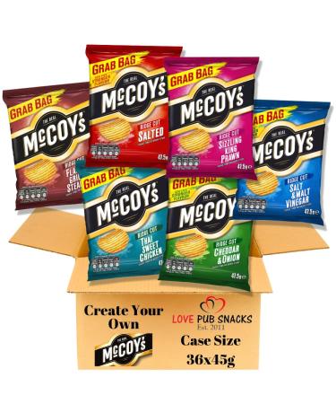 McCoys Grab Bags Crisps | Create Your Own Mixed Case | Choose 4 flavours and receive 9x45g of each | Case Size 36x45g