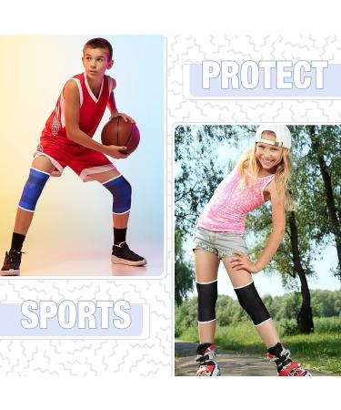 Kids Knee Brace Support - 2 Pairs Patella Compression Sleeves for Boys & Girls | Volleyball, Basketball, Gymnastics | Blue & Black - Buy Online on GoSupps.com