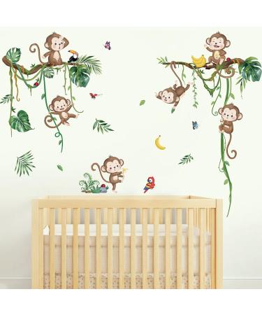 Decalmile Jungle Monkey Climbing Tree Wall Decals - Animal Vine Leaves Stickers for Nursery, Kids & Living Room D cor - Buy Online on GoSupps.com