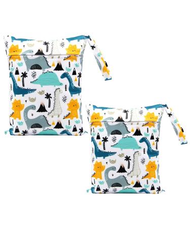 Sleeekee 2 pieces of diaper storage bag dinosaurs printed diaper pocket waterproof storage bag on-the-go- ko bag single zipper diaper bag washable storage pocket