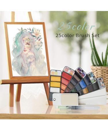 Watercolor Paint Set - 25 Assorted Colors with Water Brushes and Palette | Foldable Field Sketch Set for Outdoor Painting | Travel Pocket Kit - Buy Online on GoSupps.com