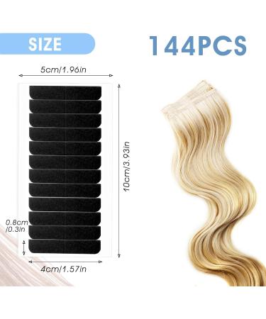 144Pcs Double Sided Hair Extension Tape Tabs - Waterproof Adhesive for Human Hair Wig Replacement - Black - Buy Online on GoSupps.com