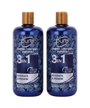 Men's Body Wash, Shampoo Conditioner Combo. Best 3 in 1 Shower Wash for Men Body, Hair & Face Wash. All in 1 Mens Shower Gel Keeps You Fresh All Day! Paraben Sulfate Free Shampoo for Men 2 Pack.