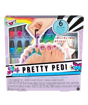 Fashion Angels Pretty Pedi Pedicure Kit for Girls - Kids Nail Spa Set with Nail Polish, Nail Stickers, Toe Separators, Nail File, and Bath Bombs, Nail Kit for Kids Ages 8 and Up