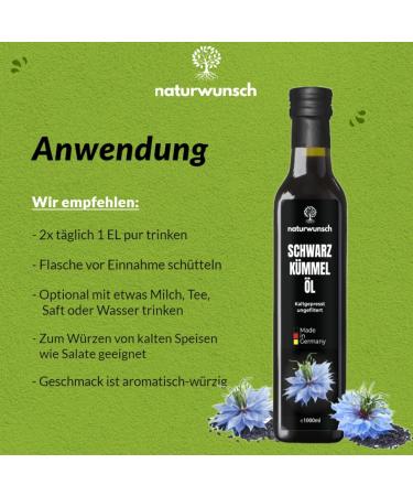 naturwunsch Nigella Oil 1000 ml Unfiltered Cold Pressed Freshly Made in Germany - Egyptian Nigella Sativa Seeds - Buy Online on GoSupps.com