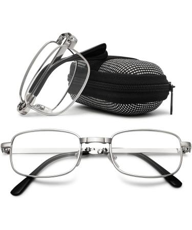 Vevesmundo Men's Foldable Reading Glasses - Silver Metal Folding Glasses (2.75x) - Compact & Stylish - Buy Online on GoSupps.com