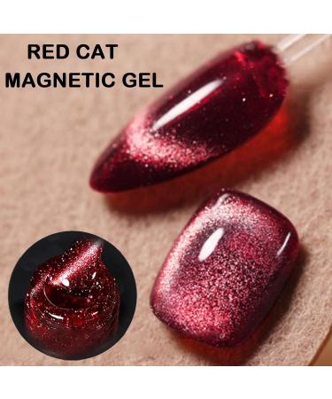 Jelly Cat Eye Gel Nail Polish Red Glitter Crystal Gel Polish Glitter Red Magnetic Nail Polish Soak Off UV/LED Sparkle Shiny Holographic Cat Eye Gel Polish for Nail Art Manicure Salon DIY at Home - Buy Online on GoSupps.com