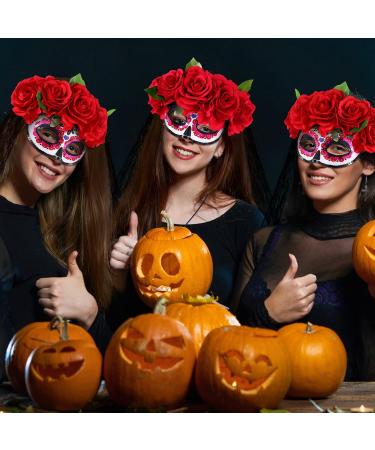 FRCOLOR Mexican Rose Floral Crown Veil with Mask Women Costume for Halloween Party - Buy Online on GoSupps.com