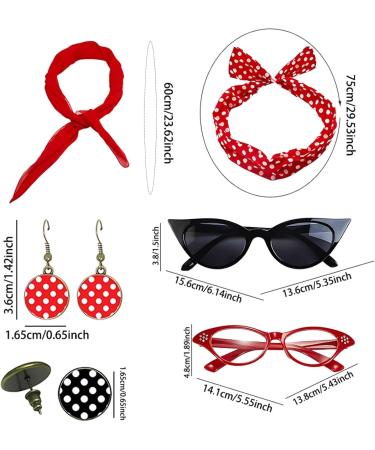 Dyeulget 50s Costumes for Women 1950s Headbands and Drop Earrings Set | Cat Eye Glasses with Vintage Polka Dot Hair Bands and Headband for Women Red One Size - Buy Online on GoSupps.com