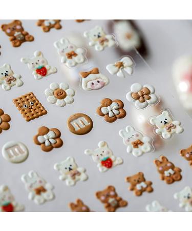 5D Cute Animal Bear Embossed Nail Stickers - Set of 3 Sheets | Self-Adhesive Nail Decals for Girls and Kids | Flower Cherry Rabbit Design | Manicure Supplies - Buy Online on GoSupps.com