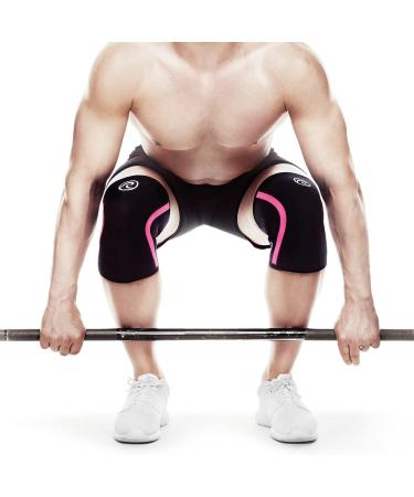 Rehband Knee Brace for Sports & Fitness | 7mm Neoprene Non-Slip Knee Sleeve for Men & Women | Black/Pink XL - 1 Pair - Buy Online on GoSupps.com