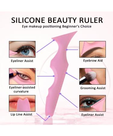 3Pcs Reusable Eyeliner Stencils & Silicone Brush - Multipurpose Eye Makeup Tool for Winged Eyeliner Mascara & Lip Liner (Pink) - International Shipping Available - Buy Online on GoSupps.com