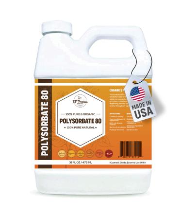 Polysorbate 80 (16oz) | Tween 80 Natural Emulsifier & Solubilizer for Essential Oils, Fragrances, Lotions, Shampoos & Bath Products | Sorbitan Oleate | Improves Clarity & Stability | 16 OUNCES
