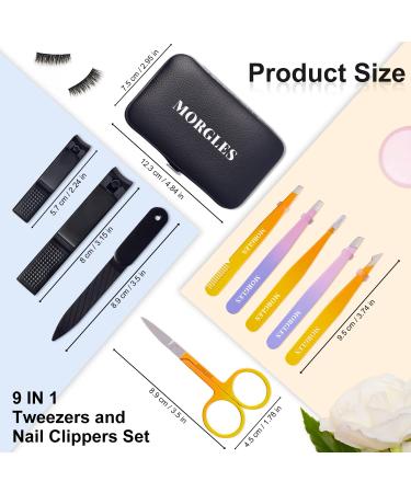 MORGLES Tweezer Set with Nail Clippers - Professional 9 Pack Kit for Women and Men with Leather Travel Case - Buy Online on GoSupps.com