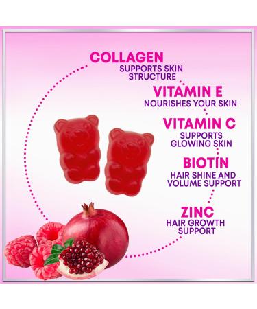 Collagen Peptides Gummies with 2500 mcg Biotin - Hydrolyzed Type I & III Multi Collagen Supplement with Vitamin C & Zinc - Support for Hair Skin Nails Tasty Pomegranate Flavor - 120 Gummies 120 Count (Pack of 1) - Buy Online on GoSupps.com
