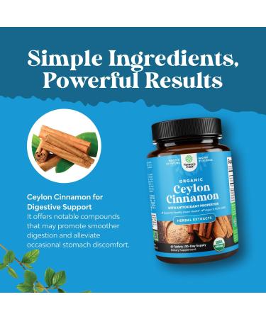 Organic Ceylon Cinnamon Extract Tablets 1000mg - Ceylon Cinnamon Organic Supplement for Immune System & Heart Health Aid - Immune Support Supplements for Adults - 60 Count - Buy Online on GoSupps.com