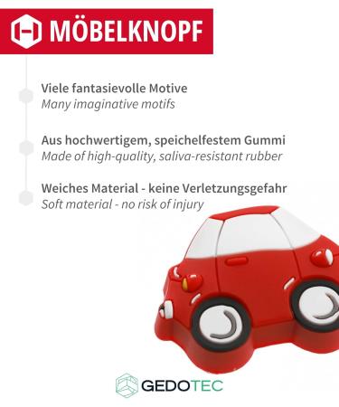 Gedotec Children's Furniture Handles - Rubber Car Design | 1 Piece | Saliva-Proof & Elastic | Perfect for Kids' Rooms | Includes Mounting Material - Buy Online on GoSupps.com