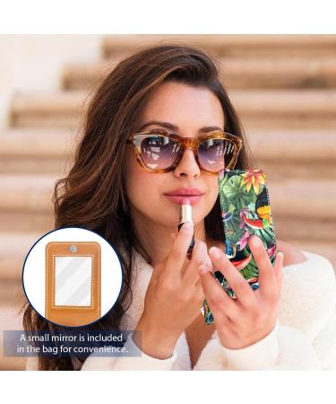 Travel Lipstick Organizer Case - Portable Makeup Bag with Mirror & Tropical Toucan Design - Buy Online on GoSupps.com