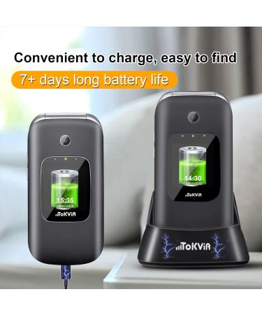 TOKVIA Unlocked Mobile Phone for Elderly with Big Buttons and SOS Button | Senior Flip Phone with Large Numbers | Dual Display 2.4 + 1.77 inches | T221 Black - Buy Online on GoSupps.com