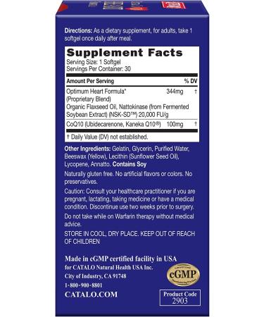 Catalo Naturals CoQ10 Heart Formula with Nattokinase & Flaxseed Oil - 30 Softgels - Buy Online on GoSupps.com