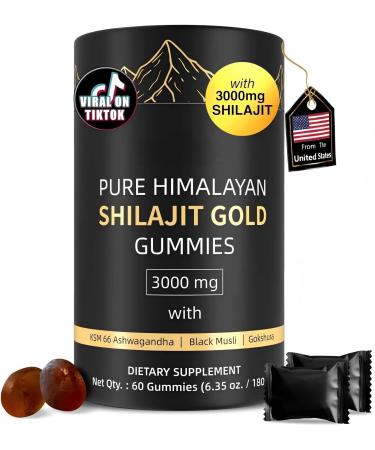 3000mg Himalayan Shilajit Gummies Gold for Men & Women - Organic & Natural with 85+ Essential Minerals & Fulvic Acid (1 Bottle)