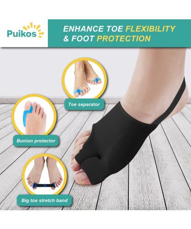 Puikos Hallux Valgus Toe Separator Set | Bunion Corrector Socks & Big Toe Strap | 2 Toe Spreader for Men & Women - Small Black - Buy Online on GoSupps.com