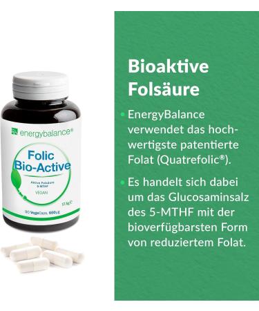 Energybalance Folic Capsules - High Bioavailability Folate for Pregnancy & Fertility | Vegan Vitamin B9 (5-MTHF Quatrefolic) | Swiss Quality | 90 Vegecaps - 600 g - Buy Online on GoSupps.com