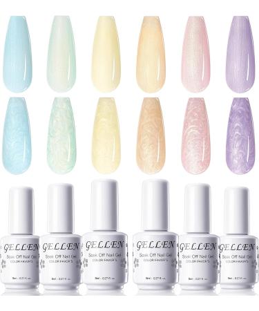 Gellen Pearl Gel Nail Polish - 6 Macaroon Collections Pink Yellow Green Purple Blue Pearl Gel Nail Polish Set Soak Off DIY Manicure Gifts for Women Sunnyland - Buy Online on GoSupps.com