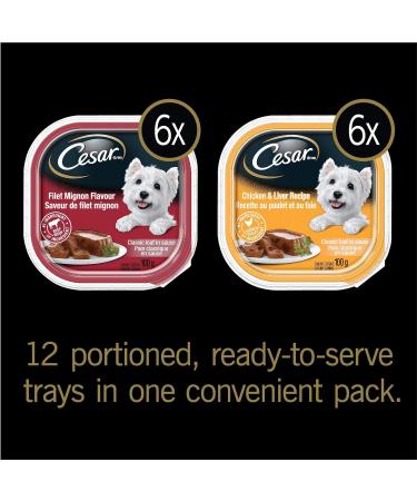 CESAR Adult Wet Dog Food Classic Loaf in Sauce Entr es - Filet Mignon - Chicken & Liver 100g Tray (12 Pack) Filet Mignon - Chicken & Liver 100 g (Pack of 12) - Buy Online on GoSupps.com