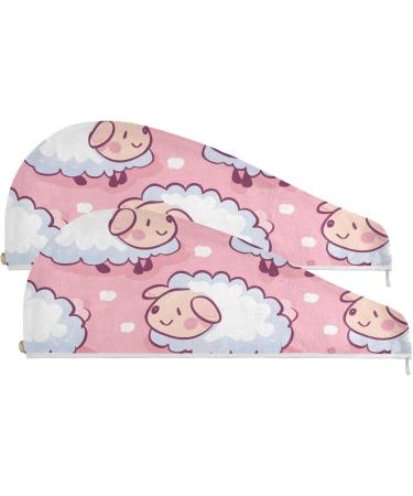 Cute Sheep Pink Hair Towel 2 Pack - Super Absorbent Quick Dry Hair Turbans for Women & Girls | Perfect Hair Drying Solution - Buy Online on GoSupps.com