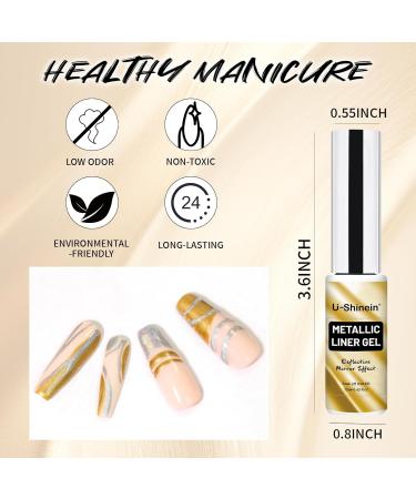 U-Shinein Metallic Painting Gel Nail Art 3D Mirror Effect Gel Nail Polish Painted Drawing Gel Build in Thin Brush Soak Off Gel for Salon Home DIY Manicure Gold - Buy Online on GoSupps.com