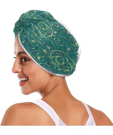 Green Wildflowers Leaf Dry Hair Cap | Quick Drying Towel Set with Button Headband | Super Absorbent & Comfortable - Buy Online on GoSupps.com