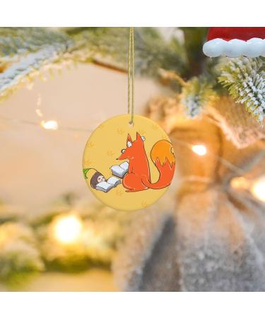 YYHHAOFA Sunflower Seeds and Foxes Prints Christmas Ceramic Round Pendant Decoration - Festive Hanging Ornament for Stores and Homes -2.9 in - Buy Online on GoSupps.com
