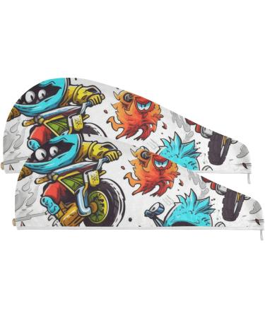 Motorcycle Monster Hair Towel 2 Pack - Super Absorbent Quick Dry Hair Turbans for Women & Girls - Buy Online on GoSupps.com