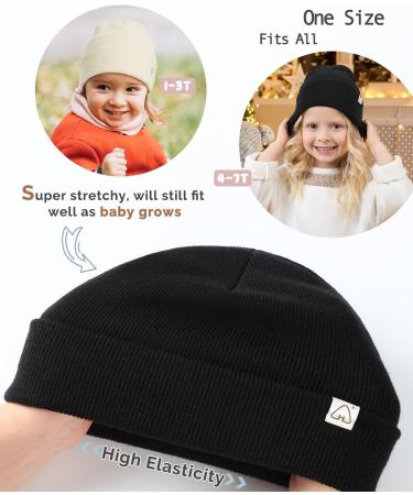 Satin Lined Toddler Beanie Hat | Winter Knit Hats for Boys and Girls | Black Cuffed Beanie with Silk Lining - One Size - Buy Online on GoSupps.com